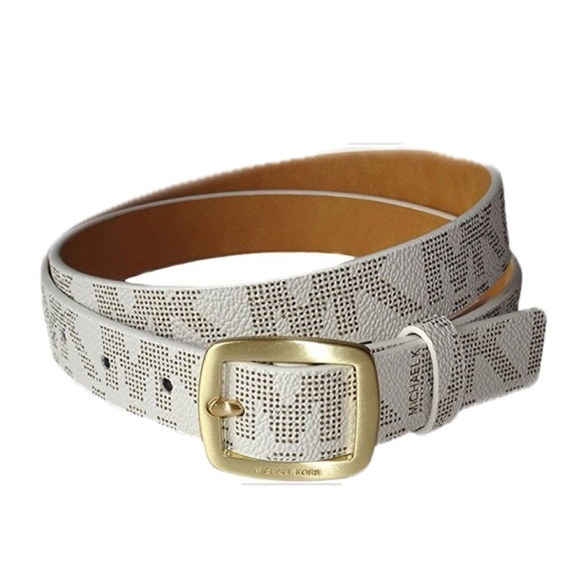 Michael Kors Women's Belt Vanilla Faux Leather Gold-Tone Buckle size m - Picture 1 of 9